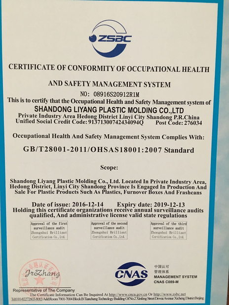 چین Shandong Liyang Plastic Molding Co., Ltd. گواهینامه ها